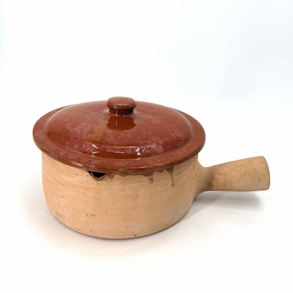 Vintage French Clay Pottery Rustic Terracotta Cooking Pot with Lid